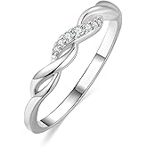 Aurora & Fiori 18K Yellow/White Gold Plated Wedding Band for Women Cubic Zirconia Half Eternity Stackable Engagement Ring Twisted Half Eternity Wedding Rings Size 4-10
