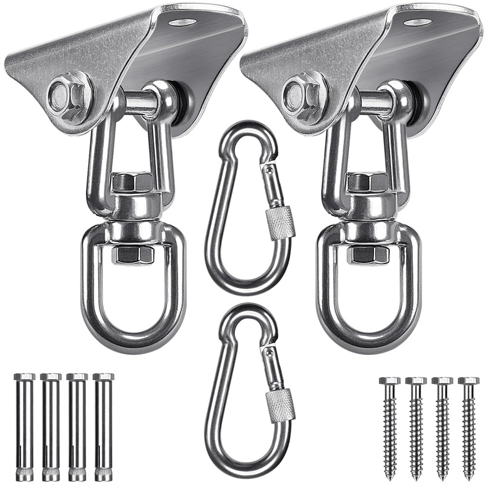 SELEWARE Permanent Antirust 304 Stainless Steel Heavy Duty Swing Hanger w/Carabiner 1000LB Capacity, for Playground Porch Yoga Hammock Chair Swing Set, 2 Pack
