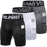 EAONLFP Men's Athletic Compression Shorts Spandex Running Workout Underwear Tight Shorts with Pockets Active Base Layer