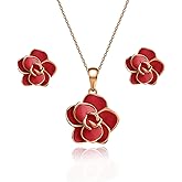 EVEVIC Rose Flower Necklace Earrings Set for Women 18K Gold Plated Hypoallergenic Jewelry Sets