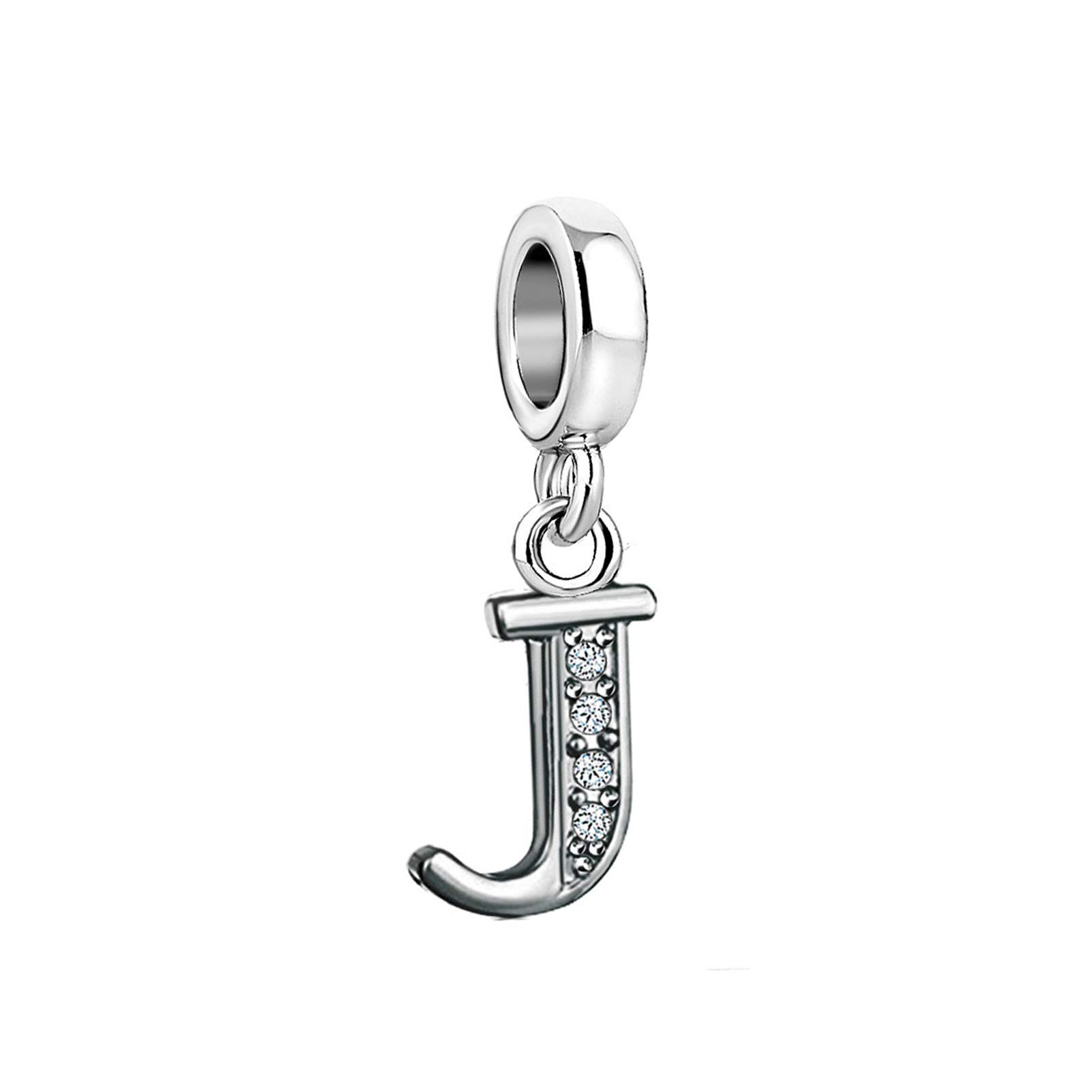 J Initial Sparkling Letter Charm fits Pandora Charms Bracelets Name Alphabet Christmas Birthday Jewellery Gift for Women Daughter Granddaughter Sister Friendship