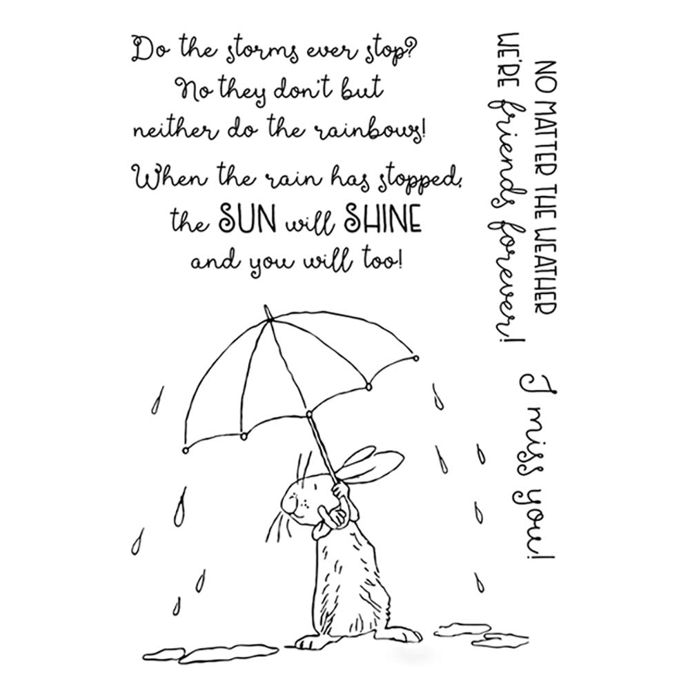 Rabbits Umbrella Metal Cutting Dies and Stamps Sets for Card Making When The Rain Has Stopped The Sun Will Shine and You Too Friendship Phrase Words Clear Stamps for Paper Crafting Scrapbooking