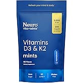 Neuro Vitamin D3 K2 Supplement - Sugar Free Mints with 5000 IU Vitamin D3 + 200mcg K2 MK-7 - Immune Support Supplement to Improve Mood & Bone Health - Gluten & Aspartame Free - Peppermint, 90 ct