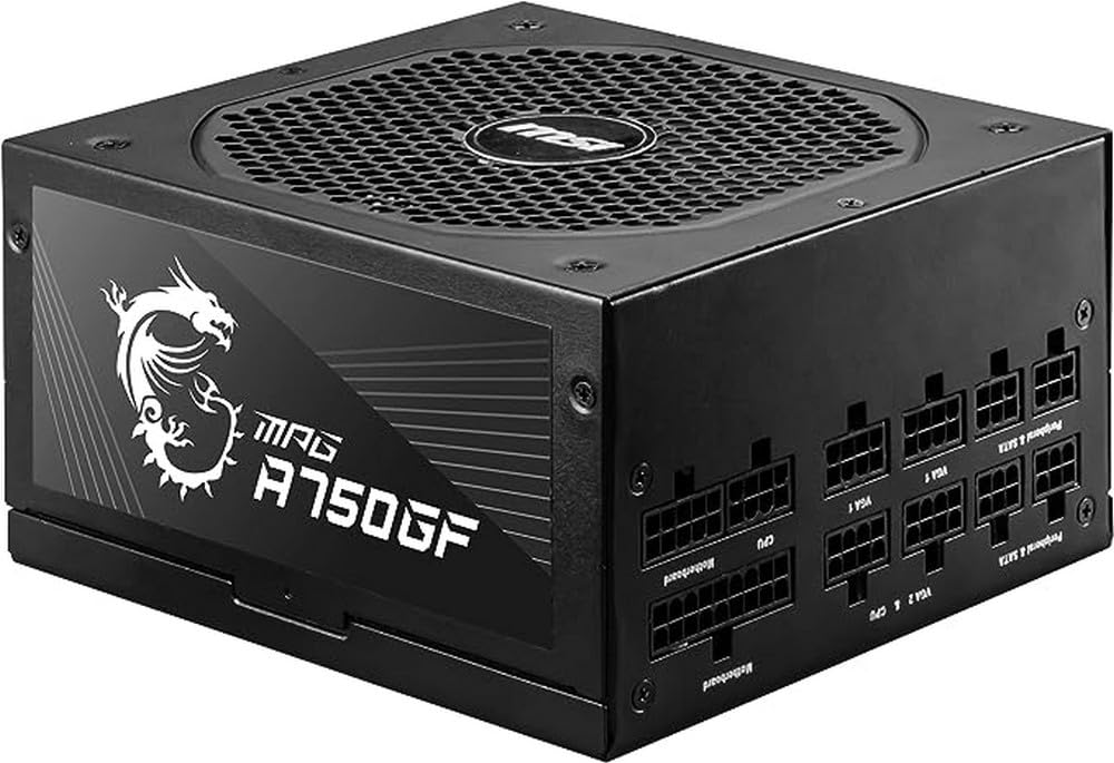 Msi Mpg A750Gf Bloc D'Alimentation, Prise Eu, 750W, Certifié 80 Plus Gold, Psu Atx Entièrement Modulaire, Support Gpu 3 X 6+2 Pin, Condensateurs Japonais 105°C, Câbles Noirs Plats, Garantie 10 Ans