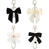 PLKDJDM 4Pcs Pearl Bow Keychain Coquette Romantic Keychain Set Purse Charms for Handbags Key Chain Accessorie for Women