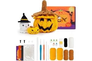 Blyrbnom Crochet Kit Beginners for Adults,Crochet Animals Kits with Step-by-Step Video Tutorials for Kids,Crochet Starter Kit for Beginners,DIY Knitting Supplies (Pumpkin Elf)