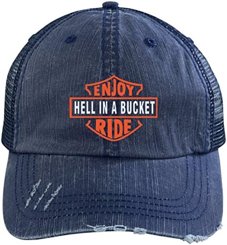 Hell In A Bucket Distressed Trucker Cap - Enjoy The Ride - Embroidered Dead Fan Hat