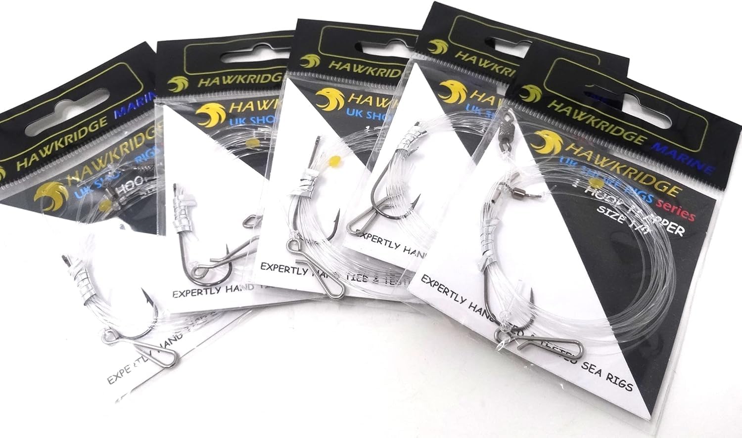 HAWKRIDGE RIG PRO SERIES - 5 Pack of Single 1 Hook PULLEY RIG Size 3/0 Commercial Quality Ready Tied Rigs - Ideal for Sea Surf Casting Fishing 80lb Main (5 Packs - 3/0-30lb Snood)