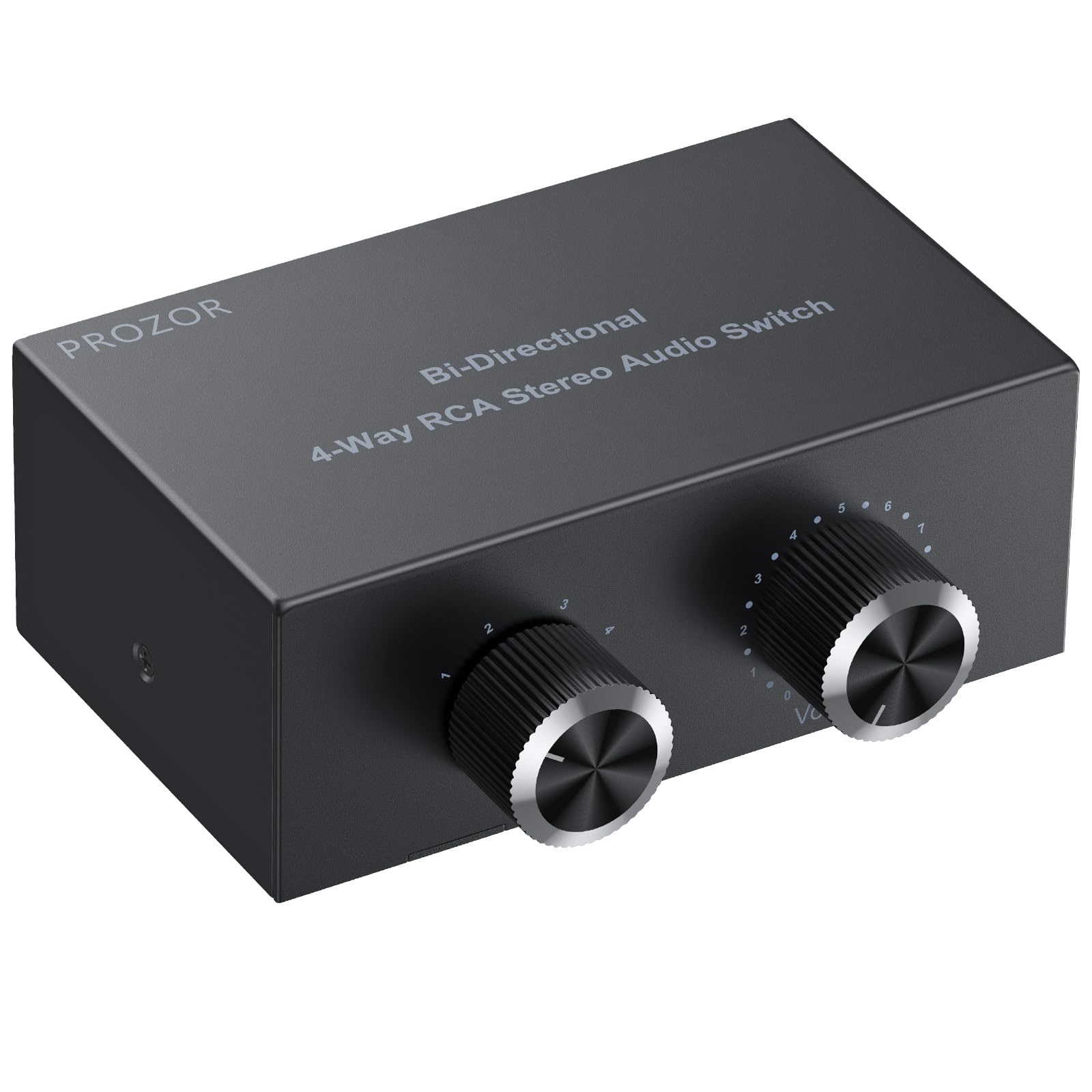 PROZOR RCA Audio Switcher 4(1)-In-1(4)-Out with Volume Control and Selection Button 4 Way Bi-Directional Switcher Gold-Plated Interface Speaker Switch Box with 1.5m/4.9ft RCA Cable for Speaker DVD