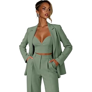 Womens 3 Piece Suit for Business Womens Slim Fit Pantsuit Double Breasted Peak Lapel Suits Elegant Office Work Pants Set