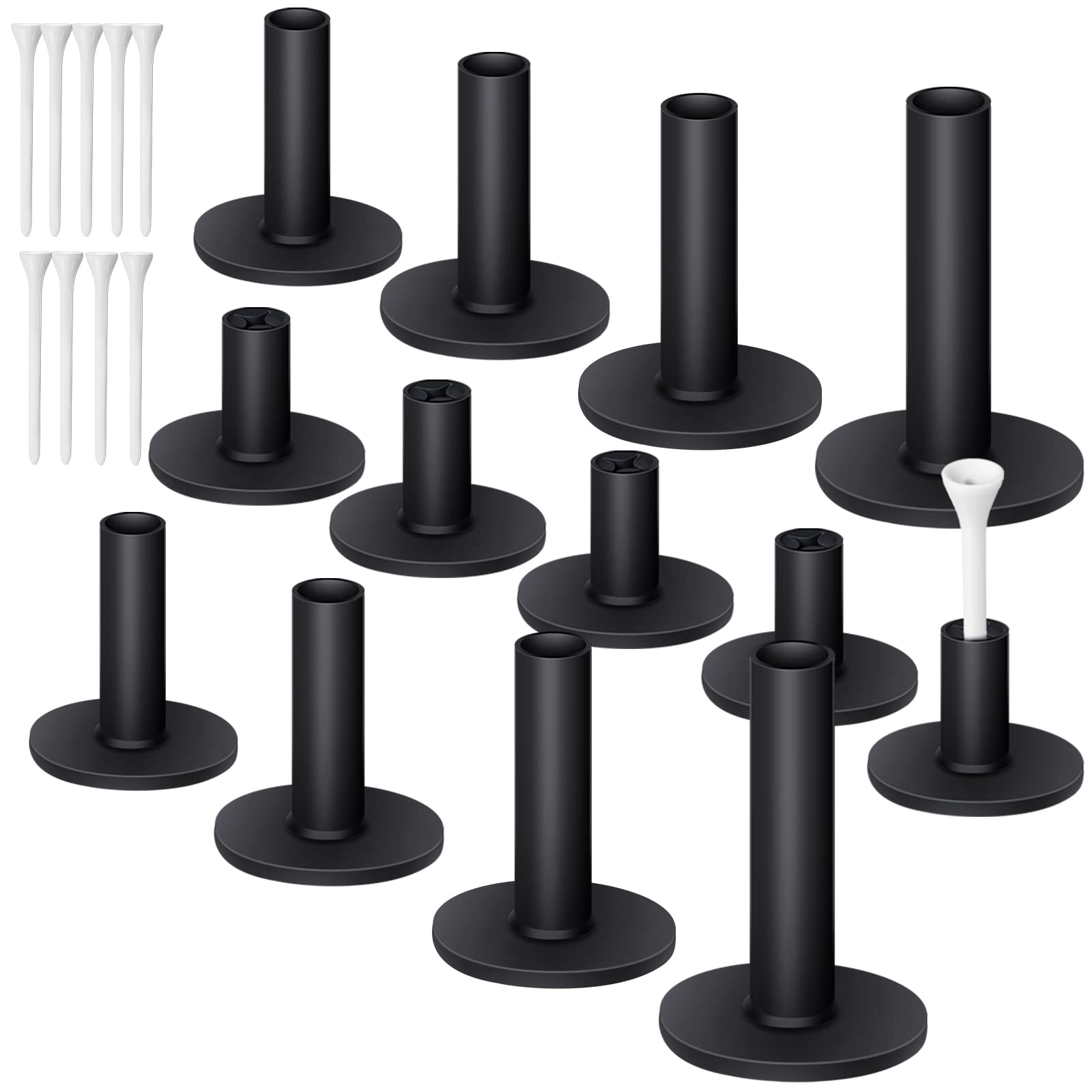 Photo 1 of 23 Pieces Rubber Golf Tees Set Tees Holders for Driving Range Mats Value Rubber Ball Seat for Golf Hitting Mats and Indoor Outdoor Training Mixed Size 1.5 2.3 2.7 3.1 3.5 Inch(Black)