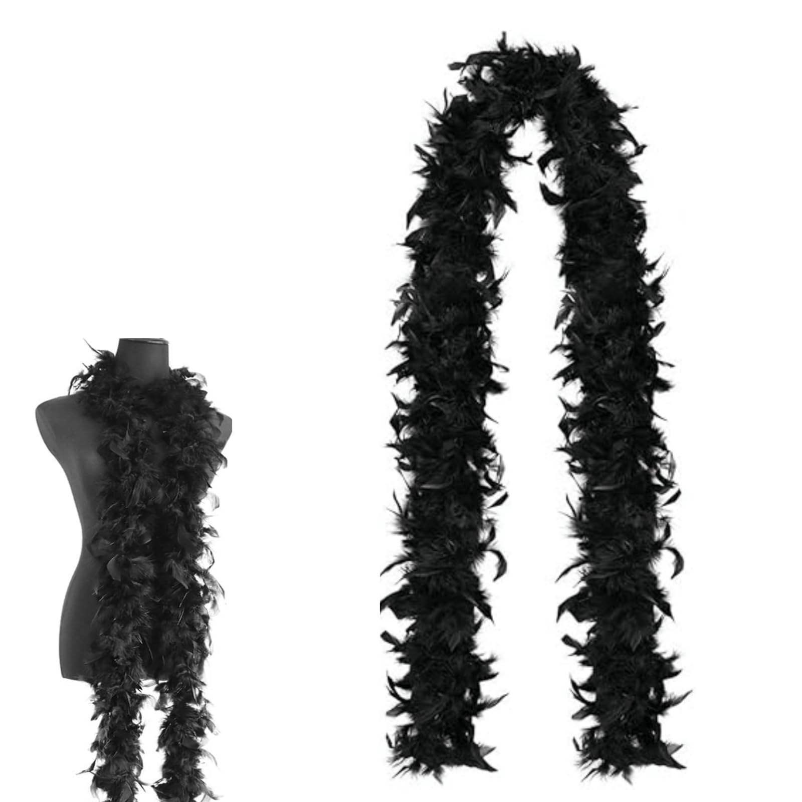 Black Feather Boa, 6.56ft Turkey Feathers Fancy Dress, Stunning Accessory for Women for Dancing, Wedding Party, Cosplay, Carnival, Halloween, Christmas, Pride, Hen Do, Stag Do, Home Decoration, 60g