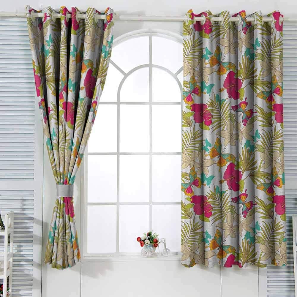VIVIDX Bedroom Curtain Hawaiian Tropical Frangipani and Hibiscus Blossoms Exotic Butterflies