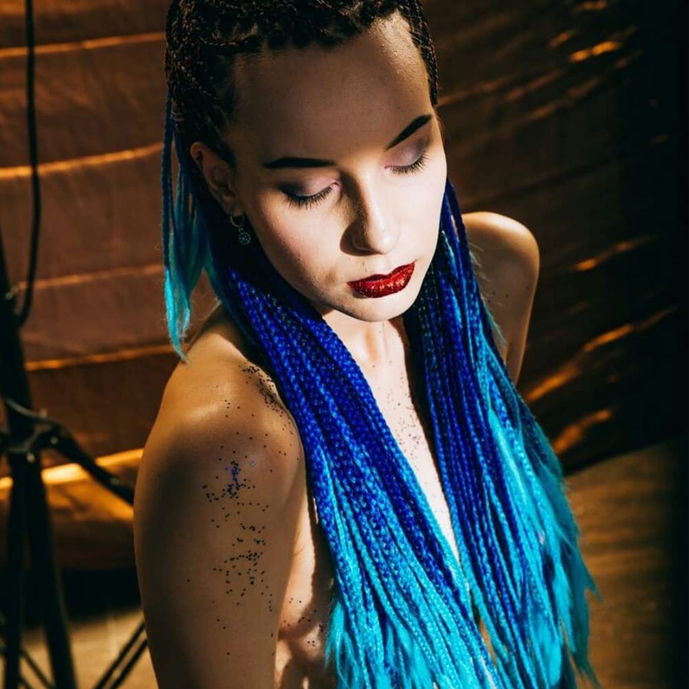 AFBeauty Black Omber Blue Braid Wig for Women Long Synthetic Multi-Color Micro Braided Lace Front Wig Heat Resistance Fiber Afro Braided 26 Inch โ image 1