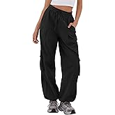 ZAFUL Women's High Waisted Cargo Pants Travel Y2K Streetwear Baggy Jogger Pants with 6 Pockets Drawstring Ankle Cuffs Black XXL