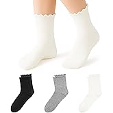Stelle Girls Ruffle Socks Cotton School Uniform Dress Socks 3/5/6 Pairs Crew Soft Cute Frilly Sock for Kids Toddler