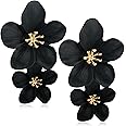 ANDPAI Unique Handmade Bohemian Large Matte Double Yellow Flower Dangle Drop Earrings White Metal floral Stud Earrings For Women Statement Wedding Holiday Jewelry Gifts