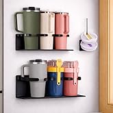 HAMARA Fiber Steel Magnetic Stanley Cup Holder for Fridge – 3-Pack Tumbler & Lid Organizer, Heavy-Duty Water Bottle Storage, Kitchen & Pantry Organizer for Stanley Cup Accessories (Black)