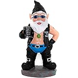 CigaMaTe Garden Gnome Statue, Biker Gnome Figurine for Garden Decor, with Motorcycle Leather Gear, Tattoos, Delicate Necklace