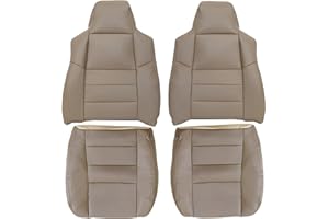 NLQR Driver & Passenger Side Bottom & Top Back Replacement Seat Covers Microfiber Leather Tan fit for Ford F250 F350 F450 F550 Lariat 2002-07 Seat Cover Protector Cushion with Faux Leather Waterproof