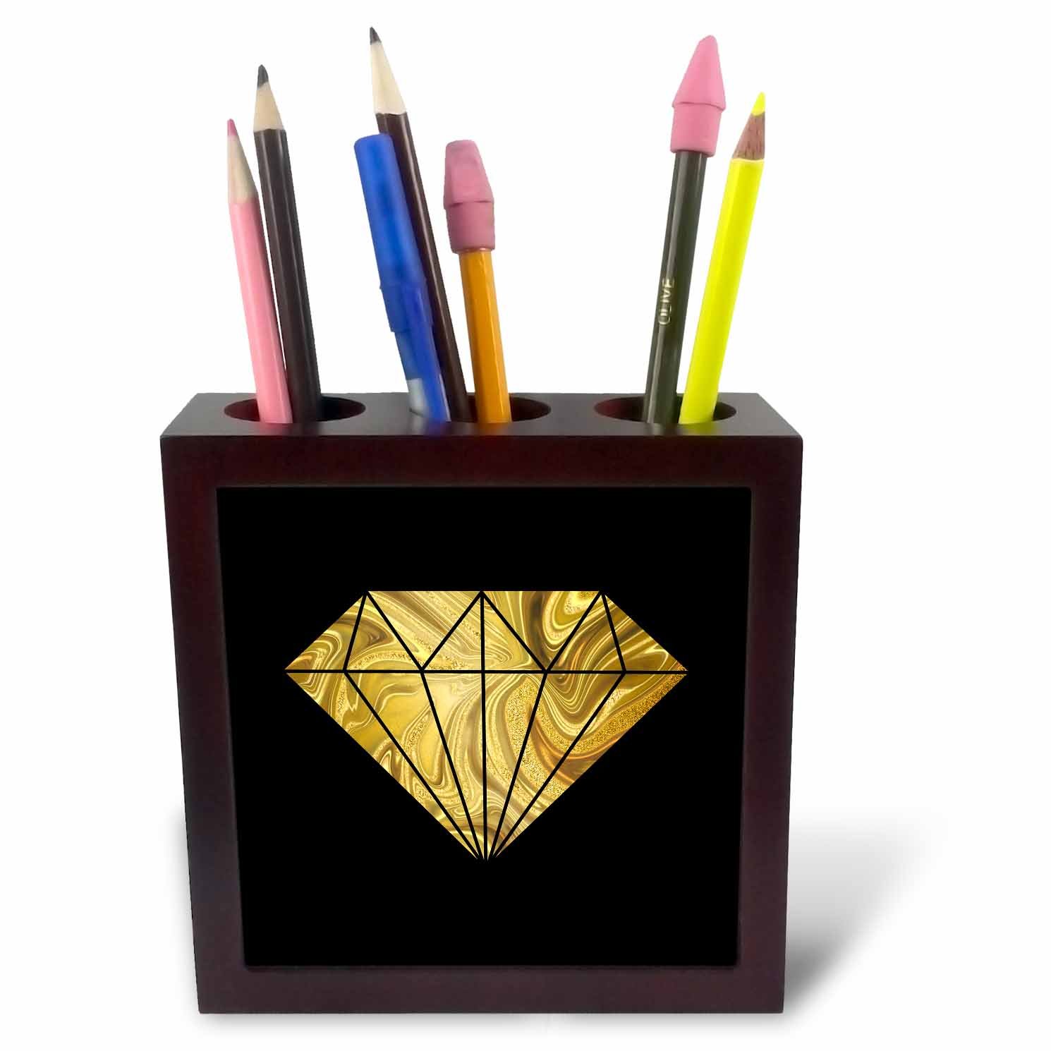 3dRose Image of Glamorous Golden Marble Diamond on Black-Tile Pen Holder, 5-Inch (Ph_274844_1), 5 Inches