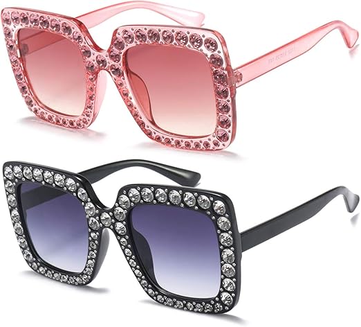 Amazon Com Diamond Elton Oversized Sunglasses For Women Halloween Costume Sunglasses Rhinestone Bling Thick Frame Square Glasses Clothing