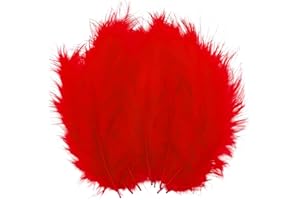 LWINGFLYER 100pcs Red Feathers Fluffy Turkey Marabou Feathers 4-6 Inches for Crafts Dream Catcher Fringe Trim Colored Feathers Fly Tying Material