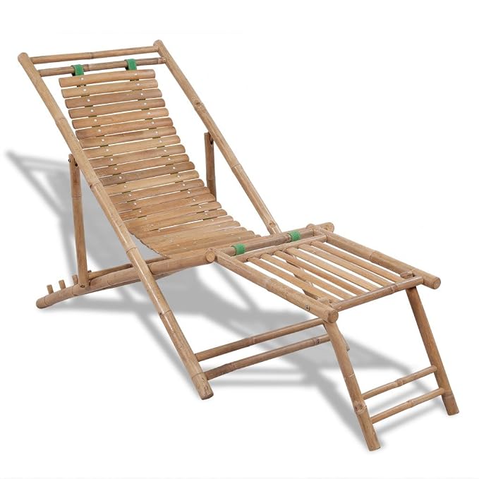 Anself Garden Deck Chair Bamboo With Footrest Deckchairs Garden Outdoors