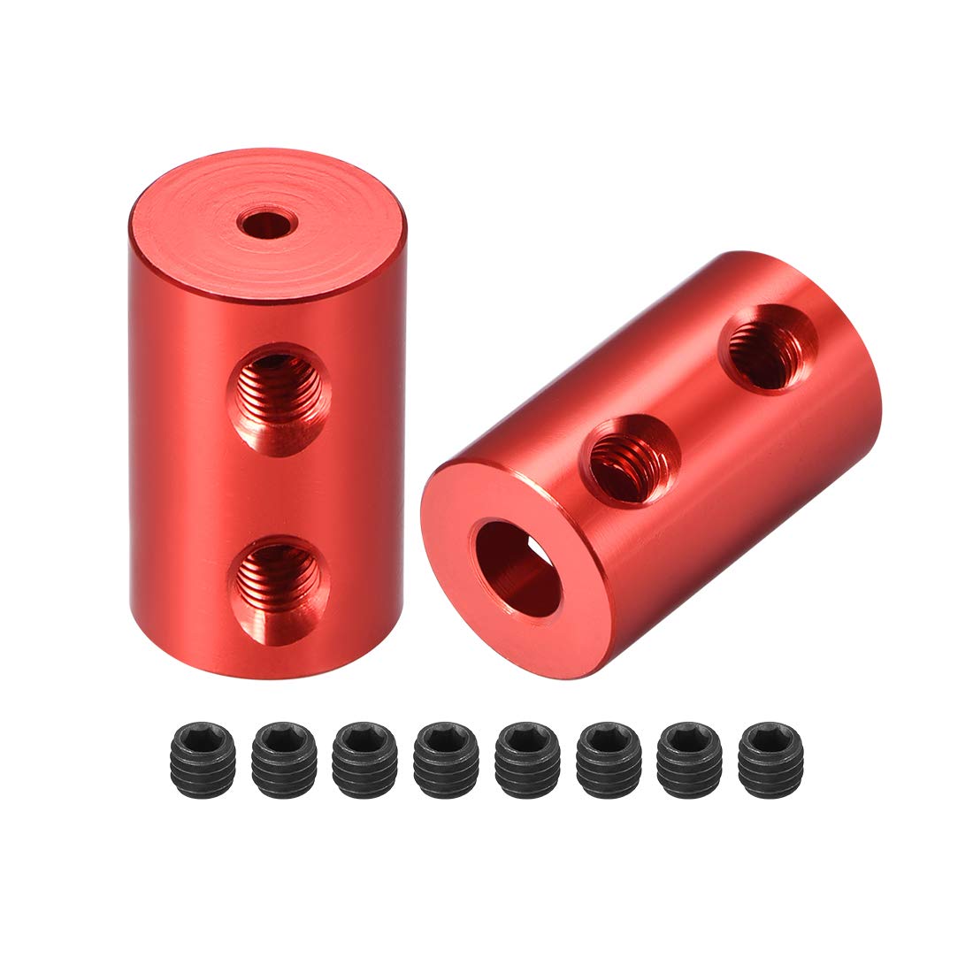 sourcing map 2mm to 5mm Bore Rigid Coupling Set Screw L20XD12 Aluminum Alloy,Shaft Coupler Connector for RC Airplane Boat, Motor Accessories,Red,2pcs