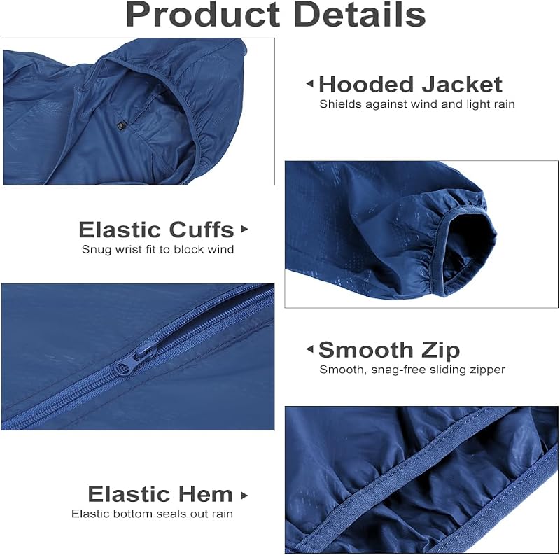 Veste de Pluie à Capuche Coupe-Vent Légère Imperméable et Respirant