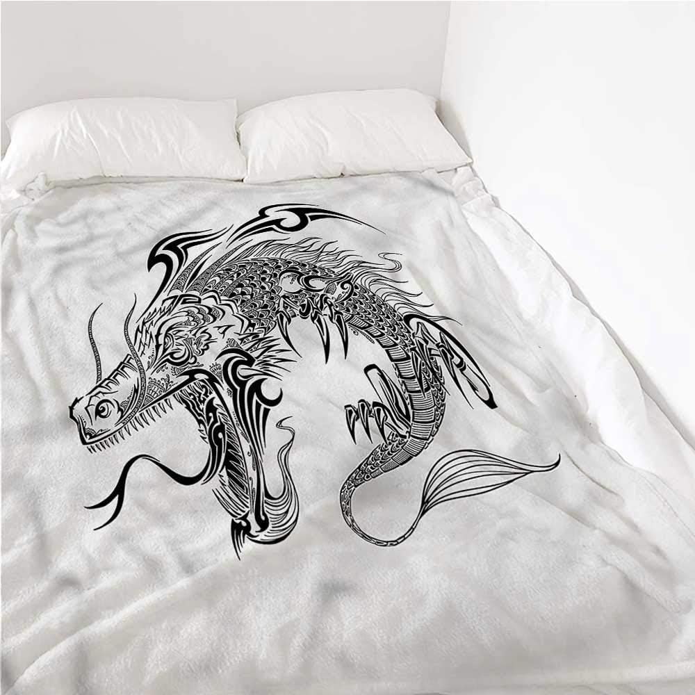 Soft Blanket Japanese Dragon, Monochrome Doodle Summer