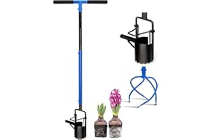 Arejonner Adjustable Bulb Planter and Manual Twist Tiller - Weeding, Sod Plugger, Digging, Soil Sampler, Aerator, Soil Loosener - Gardening Multitool
