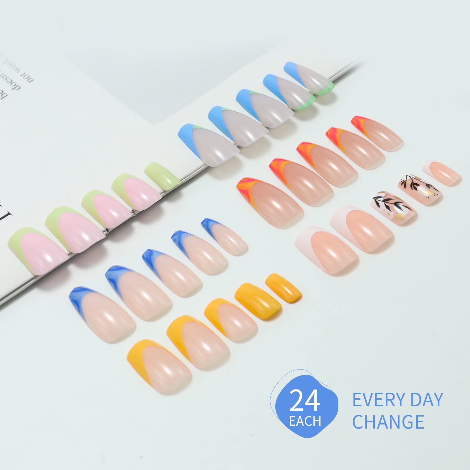 6 Packs (144 Pcs) Press on Nails Medium, Misssix Short Fake Nails Glue on Nails Square Set with Adhesive Tabs Nail File for Women - Image 2