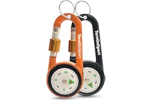 TURNONSPORT Carabiner Clip On Compass Hiking - Compact Compass Keychain Backpacks | Small Pocket Magnetic Compass Keychain for Kids - Hiking Compass Twist Lock | Keyring Keychains Outdoor Survival Camping 2 pcs