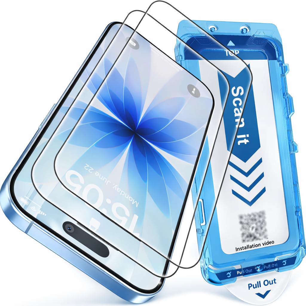 JZG 2 Pack Screen Protector for iPhone 17 [6.3 Inch], Tempered Glass with Auto-Alignment Dust-Free Install Tray, 9H Hardness, Case Friendly, HD Clear Anti-Scratch Film - Easy 1-Pull Installation