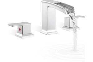 HOIGY Chrome Waterfall Roman Bathtub Faucet, 6-16 Inch Square Brass Bath Tub Faucet Set 3 Hole Deck Mount, Widespread 2 Handle with cUPC Supply Hoses, 20 Mins Quick Installation