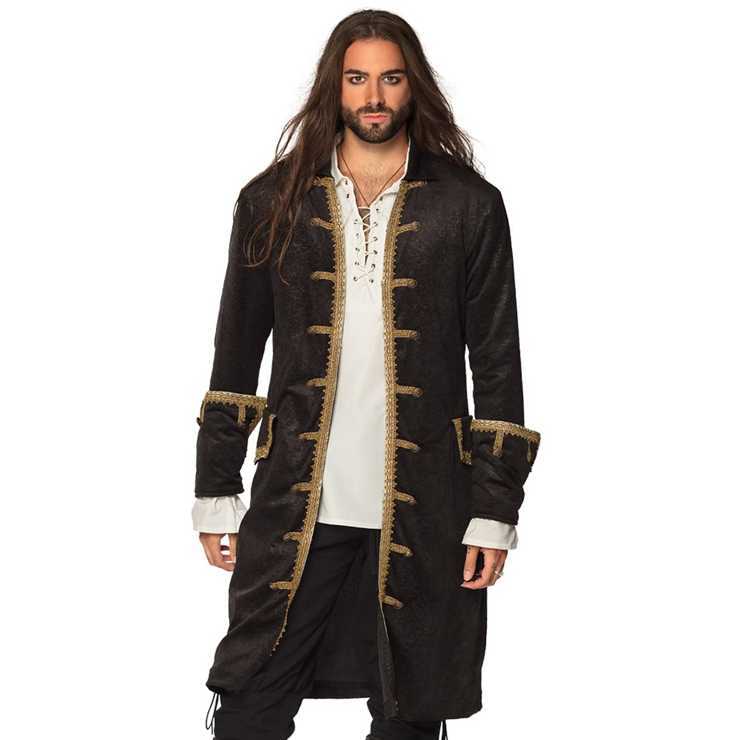 Boland Black Gold Pirate Jacket for Men – Fancy Dress Coat for Captain Costume, Buccaneer, Swashbuckler, Pirate Outfit Accessory for Parties, Carnival, Halloween & Cosplay, L