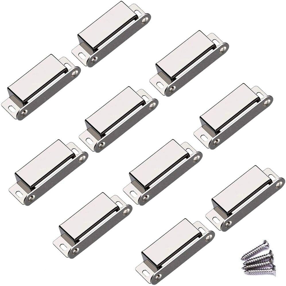 Magnetic Door Catch - 50lb High Magnetic Stainless Steel Heavy Duty Catch for Kitchen Bathroom Cupboard Wardrobe Closet Closures Cabinet Door Drawer Latch (Silver, 10-Pack)