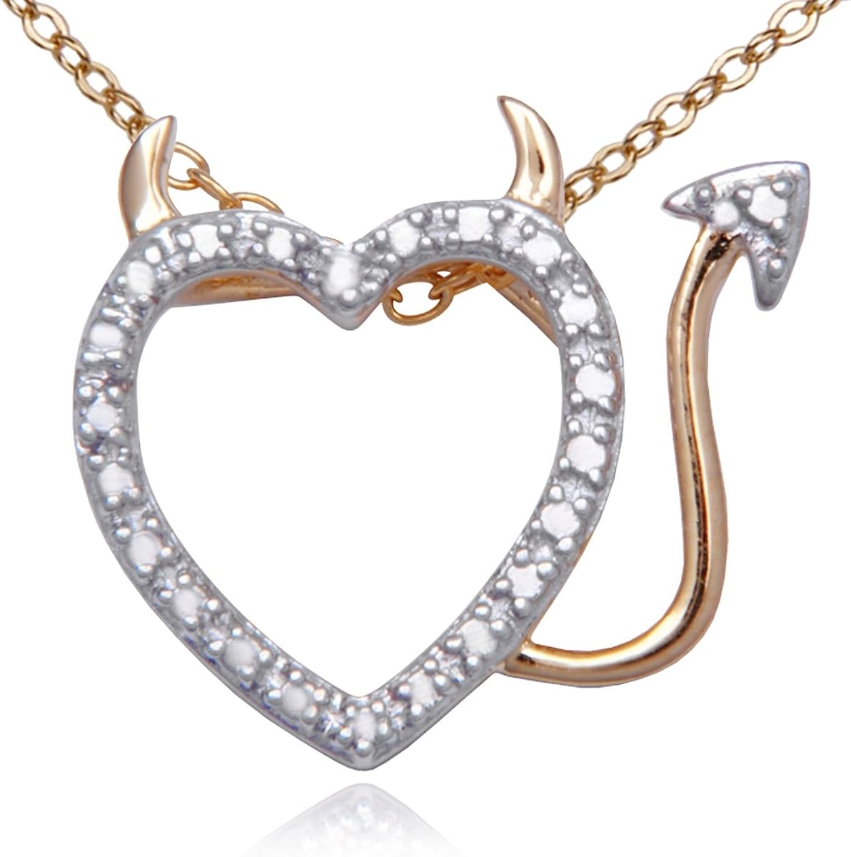 18k Yellow Gold Plated Sterling Silver Diamond Devil Heart