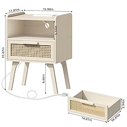 Lerliuo Rattan Nightstand with Charging
