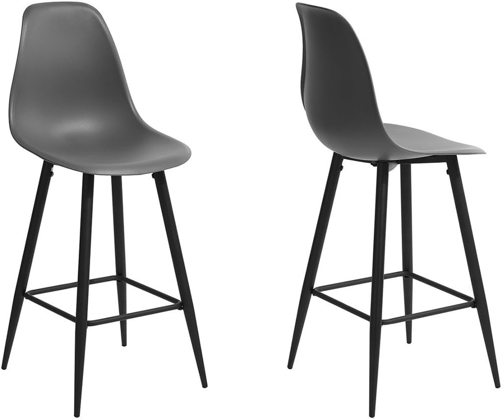 Innovareds Dining Bar Stool Set of 2 High-back Modern Metal Frame with Footrest Grey
