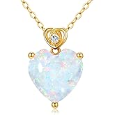 NFYBD 14k Gold Love Heart Gemstone Birthstone Necklaces for Women 3 Carat Heart-cut Created Birthstone Anniversary Birthday Mother's Day Pendant for Her 16+1+1 inch