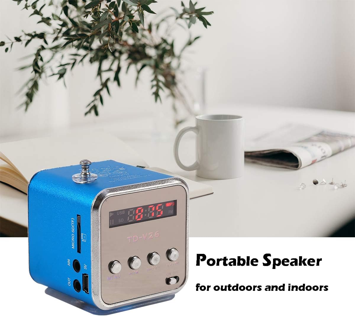 Yoidesu Portable Mini Speaker Music Player FM Radio Battery Powered Mini Digital Display Screen Speaker Music Player for Computer&Cell Phone Support TF Card and U Disk (Blue) - Image 3
