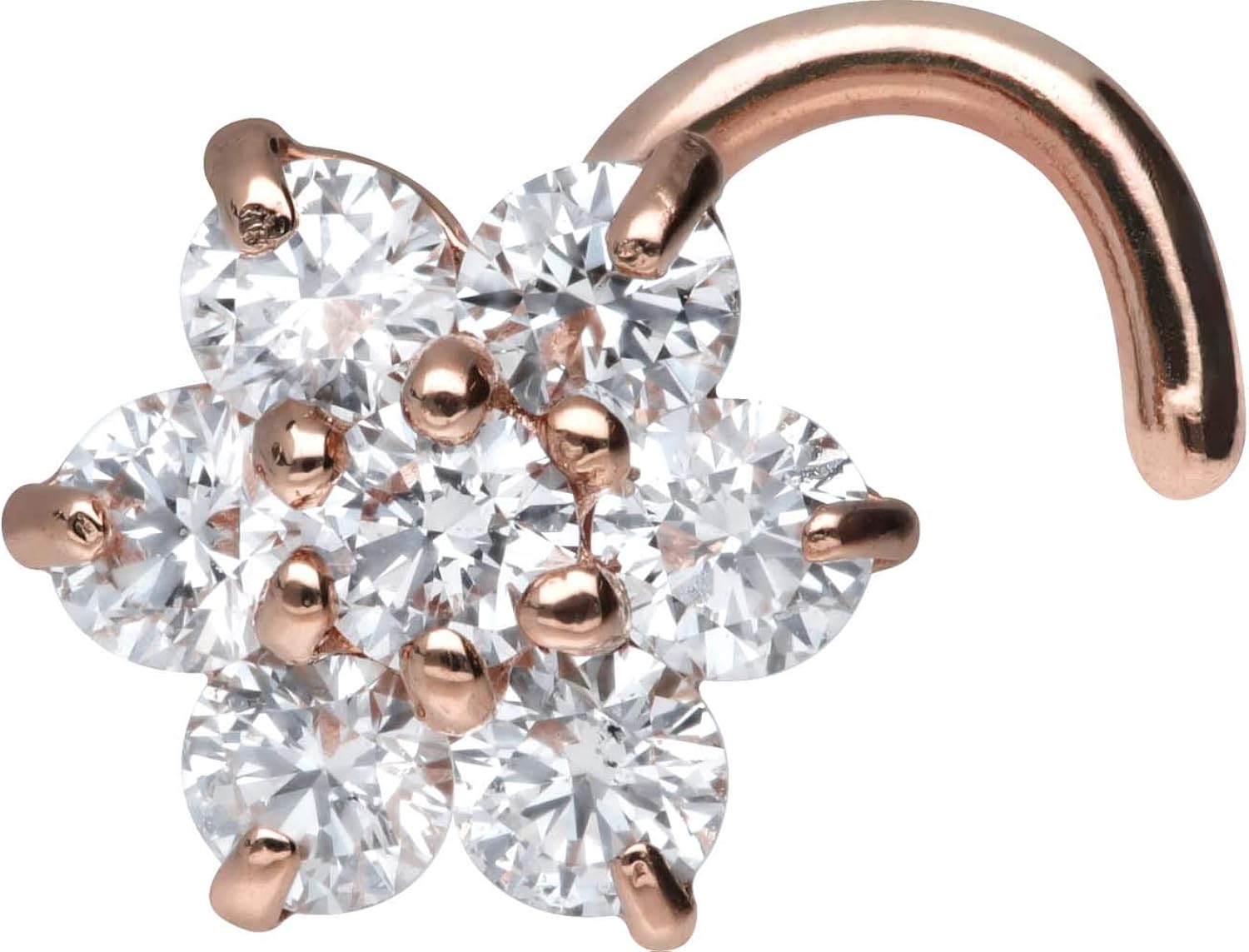 PIERCINGLINE 18K Gold Curved Nose Stud | FLOWER with Crystal | Nostril Piercing | Various Colours - Image 3