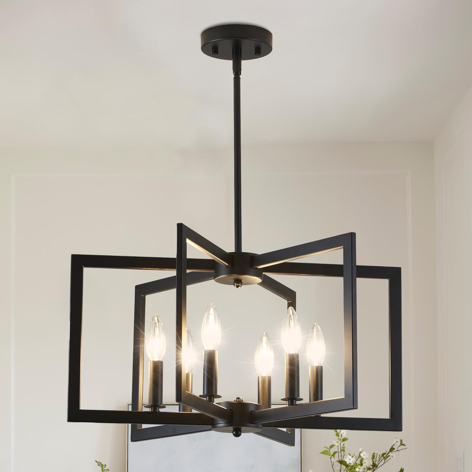 Photo 1 of MIAYBPH Black Chandelier, Dining Room Light Fixture Geometric Metal Modern Industrial Chandelier Lighting for Farmhouse Living Room Entryway Kitchen (E12 Bulbs Not Included, 6 Light)