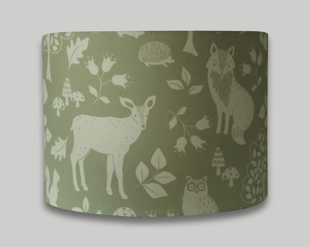 Green Woodland Animals Stag Deer Fox Owl Drum Lampshade Lamp Shade