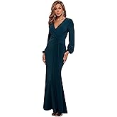 Betsy & Adam Womens Long Sleeve V-Neck Stretch Wrap Knot DressSpecial Occasion Dress