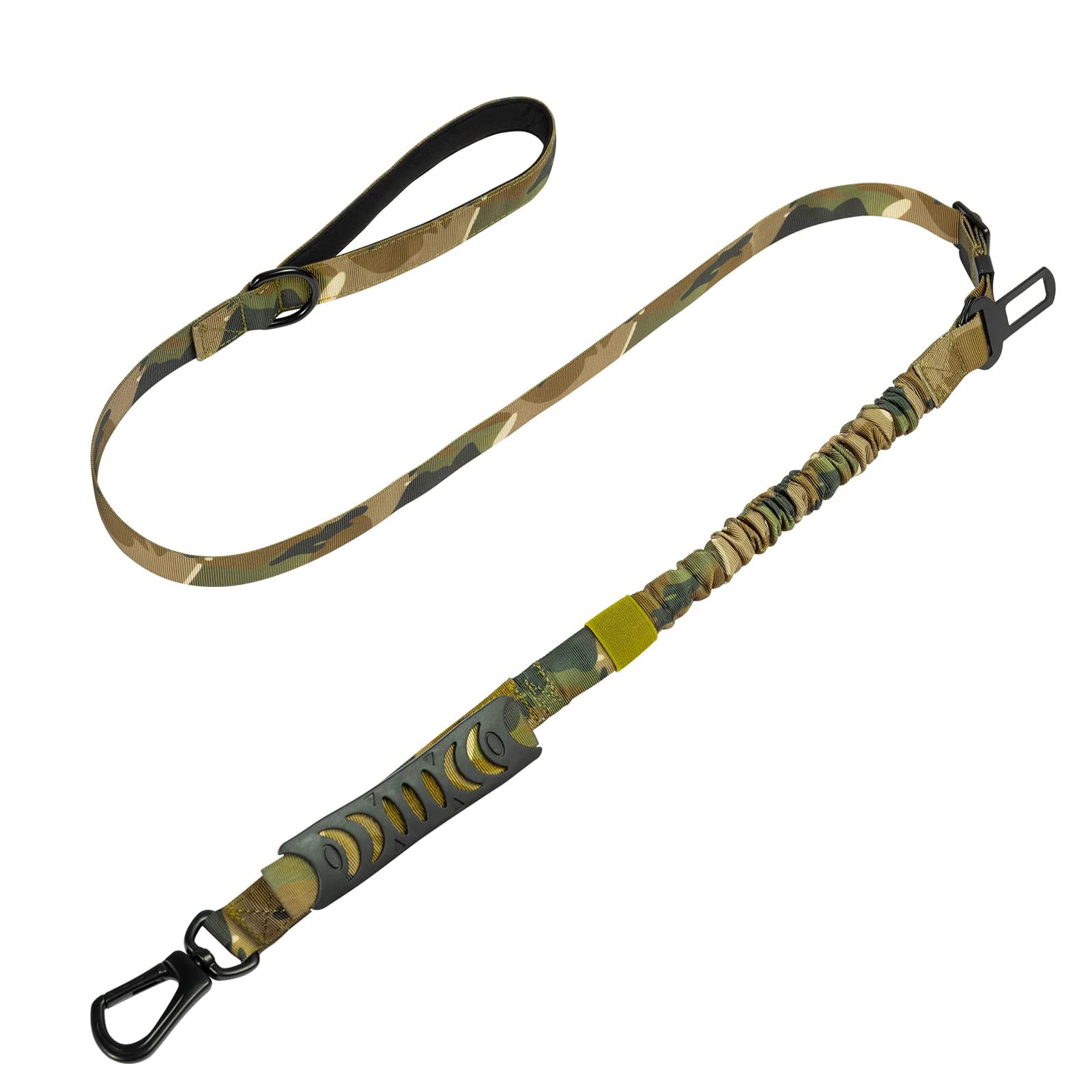 Dog Lead with Integrated Short Lead 2 Hand-Friendly Padded Heavy Duty No Pull Hand Loops Double Handle Lead with Elastic Bungee for Large and Medium Dogs Camo