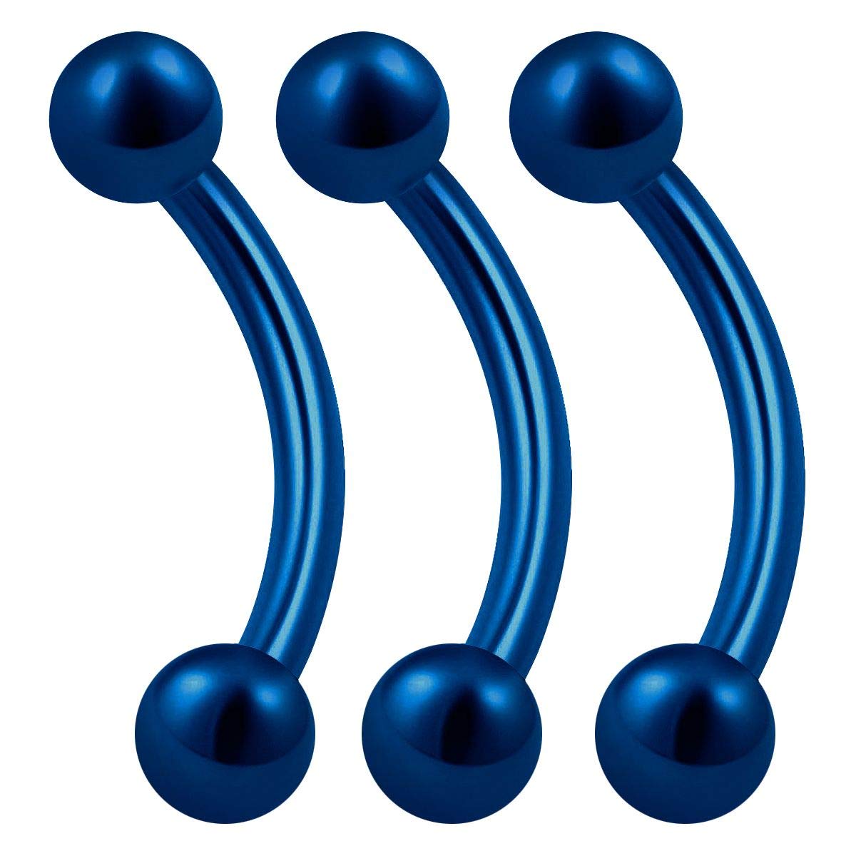 KJM FASHION 3PCS Stainless Steel Dark Blue Curved Barbell Bar 16g 5/16 8mm 3mm Ball Eyebrow Rook Earrings Tragus Piercing Jewellery 0093