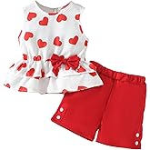 GOLLUNER Kids Girl Clothes Heart Print Sleeveless Top and Shorts Baby Girl Summer Outfits Short Set